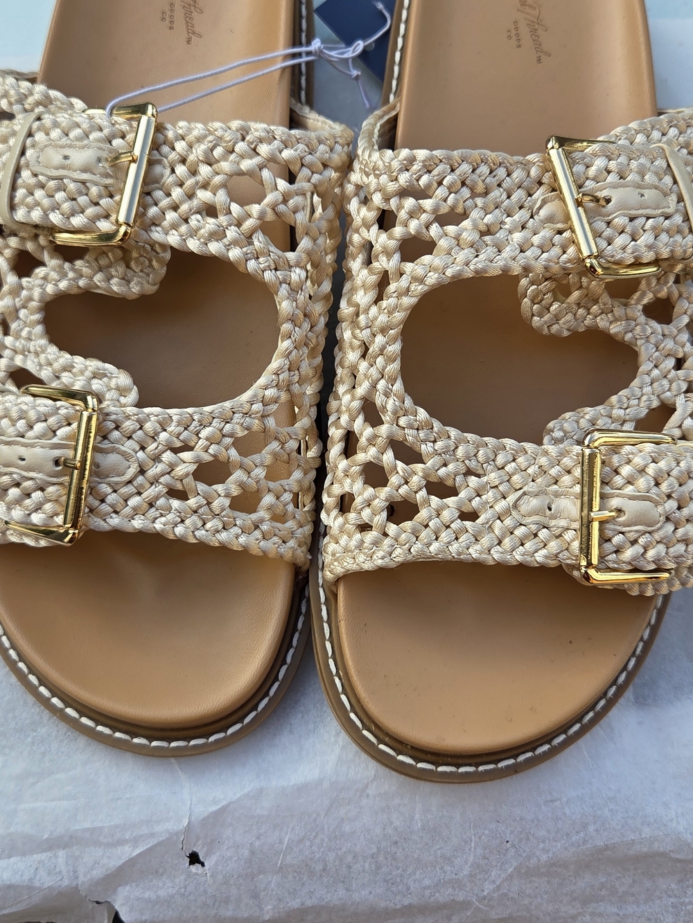 Universal Thread Woven Double-Buckle Sandal in Natural Cream